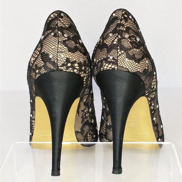 Benjamin Adams London Berlin Black Lace Pumps 7 Crystal Stiletto Formal Wedding - Picture 3 of 11